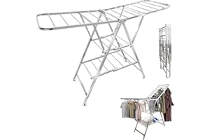 MAKA CHANGE YOUR LIFE QUALITY Maka XXL Stainless Steel Clothes Airer - Robust, Extendable Clothes Airer with Wheels, Space Saving & Foldable, Load Capacity up to 100 kg