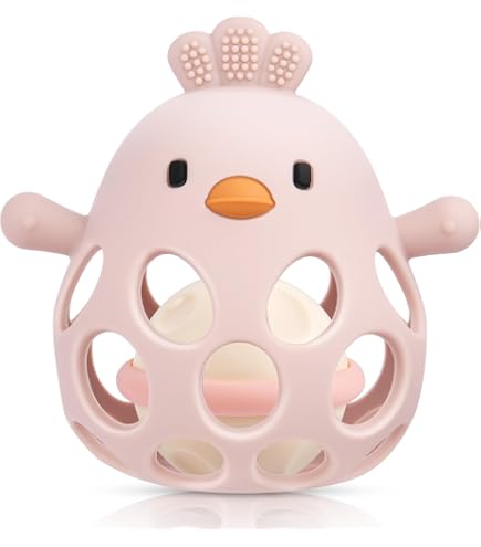 JoyJoyful Jouet Bébé 6 Mois - Hochet Dentition Et Balle Sensorielle Rose, Cadeau Naissance Fille Garçon 0-12 Mois