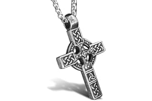 bahamut Mens Viking Celtic Knot Cross Pendant Necklace Stainless Steel, Vintage Norse Amulet Jewelry for Men