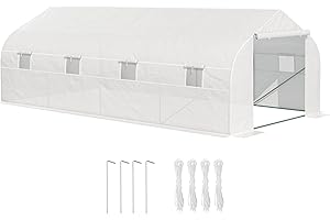 Outsunny Serra a Tunnel 6x3x2m con 8 Finestre e Porta Avvolgibile, Serra per Orto con 4 Picchetti e 4 Funi Incluse, in Acciaio e PP, Bianco