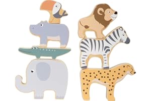 Small Foot 11704 Juego de apilar Safari, apilar y equilibrar Animales de Madera, a Partir de 2 años.