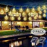 ♥ Diseño impermeable: IP44 Completamente impermeable, Ideal para interiores y exteriores, estas guirnaldas de luz solar crean un ambiente romántico y fantástico por la noche. No tiene que preocuparse por la lluvia o la nieve, las luces solares pueden funcionar bien en la lluvia o la nieve.