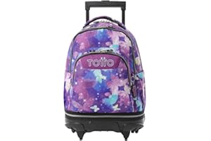 TOTTO - Mochila Escolar con Ruedas Desmontables, Modelo Tiza, Capacidad 26 L, Mochila PC 15.4", Bolsillo Botella, Manija Telescópica, Espaldar Ergonómico y Correas en S, Color Star Butterfly Glitter
