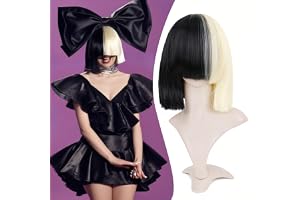 Queentas Half Blonde Black 2 Tone Color Short Straight Bob Wig Full Syntetisk Peruker Cosplay Peruker för Kvinnor