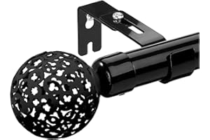 Harrms Curtain Poles for Eyelet Curtains, Black Curtain Pole 76-221cm, 25mm Curtain Rod Metal Extendable with hollowed-out Finials and Adjustable Brackets for Blackout Voile Curtains