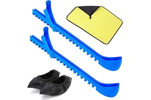 NAVESO Protezioni per pattini da ghiaccio, 1 paio di calze elastiche per pattini da hockey su ghiaccio, 1 paio di calze elastiche + 1 paio di protezioni regolabili in plastica + towel, protezione per