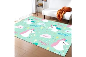 Sticker Superb. 3D Animal Unicorn Camera da Letto Tappeto Ragazza Ragazzo Soggiorno Tappetino Corridoio Sala da Pranzo Bagno Morbido Fluffy Tappetino da Gioco Gattonare per Bambini (Blu,80x120 cm)