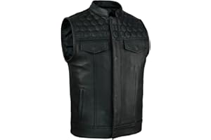 Leatherick Honeycomb SOA Style Genuine Leather Motorcycle Waistcoat for Men – Black Biker Vest with Polyester Liner & Dual Closure
