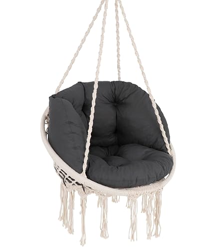Gemütliche Hängesessel-Kissen – 2-teiliges Set Mit Befestigungsschnüren Für Indoor & Outdoor (Grau/Schwarz)