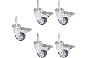 RILIDRI 2-Inch Caster Wheels, (Stem Diameter 8mm or 5/16", Length 38mm or 1.5") - Set of 5 Replacement Wheels for Shop-Vac, Furniture - with Dual Locking Brakes