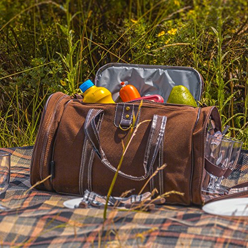 anndora Picknicktasche Umhängetasche Tragetasche + Zubehör 29-teilig – Farbwahl (braun uni) - 5