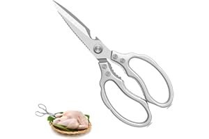 WANGDEFU Ciseaux de Cuisine Robuste,5 en 1 Professionnel en Acier Inoxydable,Poignée Ergonomique et Lames en Titane,avec Fonction Dentelée,pour Maison,Viande,Verdure,Poulet,Poisson,Herbe,Noix,Peef,Argent