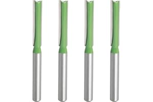 Aopin Router Bit 6mm Cutting Dia 6mm Shank Dia Double Flute Straight Bit Carbide for Woodworking Milling Cutter Tool, Green, Silver, 4Pcs