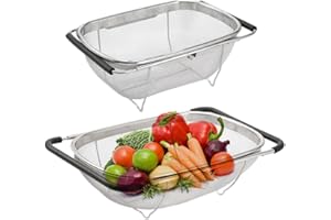 Good Wife Colino da Lavello,Scolapasta a Rete Fine, ovale in acciaio inox per lavello da cucina, filtrare, scolare, sciacquare frutta, verdura,con impugnatura in gomma