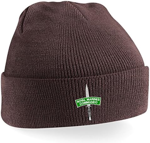Embroidered Royal Marine Commando Beanie Hat - Cap (Brown)