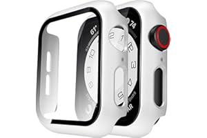 TAURI 2 Pack Hard Case for Apple Watch SE/Series 6/5/4 44mm with 9H Tempered Glass Screen Protector, [Touch Sensitive] [Full Coverage] Slim Bumper Protective Cover for iWatch 44mm - White