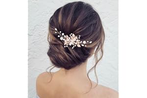 Zoestar Novia boda Peines de pelo flor perla Headpiece nupcial cristal hoja accesorios para el cabello para mujeres y niñas (oro rosa)
