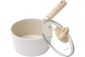 CAROTE Saucepan with Lid 16cm/1.5L, Nonstick Milk Pan for Induction, Gas and Electric Hobs, Small Cooking Pot with Pour Spout (16CM, Beige Granite)