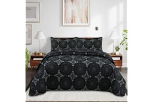 Cozy Haven Quilt Embroidery Bedspread 3 Piece Set – Coverless Quilted Bedspread, Comforter Throw, Summer and All-Season Lightweight Bedding Sets, with 2 Pillow Sham - (Black Diamond, King)