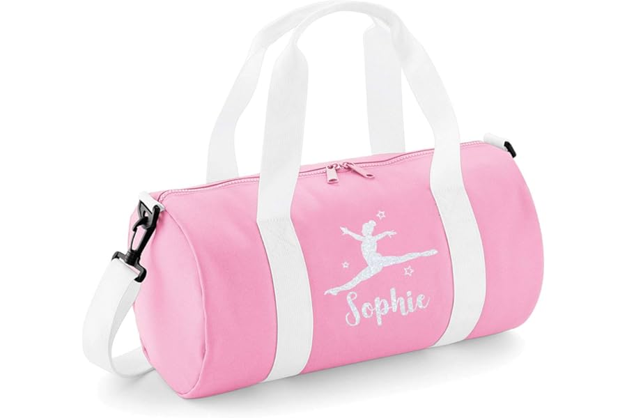 beyondsome Personalised Girls Split Jump Gymnastics Glitter Barrel Bag