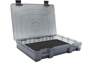 PRO TACKLE GEAR Pro Tackle Jig & Rig Box I Foam Slit-Foam Case – Eingeklebter geschlitzter EVA-Schaum, Transparent, Abnehmbare Deckel – Ideale Aufbewahrung für Jigköpfe, Rigs, Spinner und mehr (Box II 28x19,5x4,5)