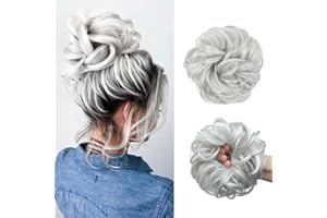 NOKDAL Moños postizos de Pelo Natural Moño Postizo Rizado con Goma Postizo Coletero Pelo Natural Moño Sintético Desordenado Ondulado Rizado Coleteros de Pelo Natural Rizado Postizo Coleta Humano para Mujer