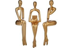 XINXUAN Guldstaty heminredning för vardagsrum, hylla dekor modern bokhylla dekor figurer skrivbord skulptur bordsdekor 3 dela