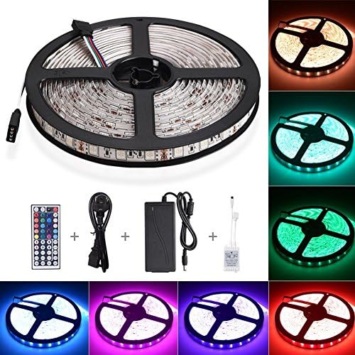 Led Strip Lights, Weihao Waterproof 12V DC RGB LED Strip kit, 5M(16.4ft ) 300 LEDs SMD 5050 Flexible Light With 44 Key IR Remote Controller DIY Party Decoration Lighting, LED ribbon, Garden/Home/Kitchen/Car/Bar