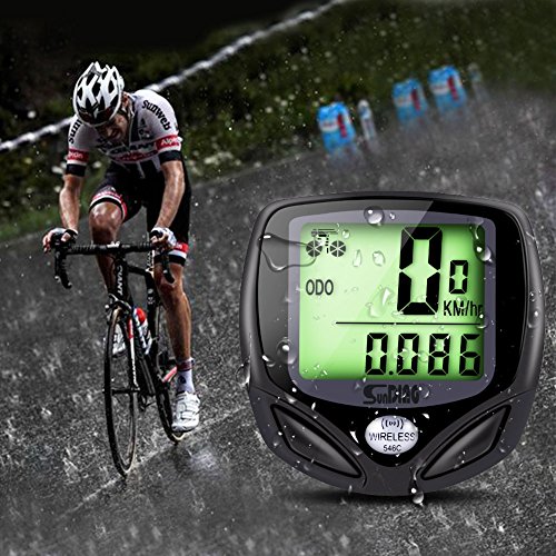 GHB Fahrradcomputer Drahtloser Speedometer Wasserdichter Kilometerzähler mit LCD Display Multifunktional (Schwarz)