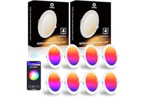 Faretti LED da Incasso per Cartongesso Lumary Wi-Fi 18W, Ultrasottili RGBWW 480LM APP Controllo Multi Colore Dim Musica Sincronizzare Faretti a LED per Interni Pertain Alexa Google Home-8PS,EU-PL18A-1
