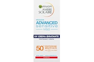 Garnier Ambre Solaire UV Crema Viso Idratante Advanced Sensitive, SPF 50+, Protezione Molto Alta, 50 ml