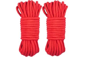 LVE 2Pack 10 M/33 Feet 8 MM All Purpose Rope Soft Cotton Rope Cord Thick Cotton Twisted Cord (Red)