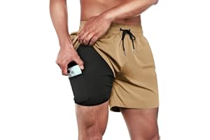 ineepor Bañador para Hombre 2 en 1 de Secado Rápido con Forro de Compresión Pantalones Cortos Hombre Deporte con Bolsillos con Cremallera Elástico de Forro,XXS-5XL