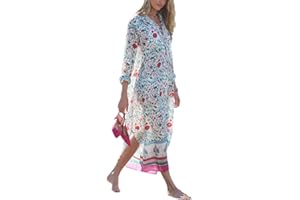 Bsubseach Women Plaid Short Sleeve Swimsuit Cover Up Sexy Deep V Neck Side Slit Beach Long Dress