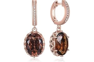 JewelryPalace Owalne 7.2ct Prawdziwy brązowy kwarc dymny Kolczyki Srebro 925 Kobiety, Kolczyki Srebrne kamienie szlachetne Dziewczyny, Prezenty Różowe złoto Złoto