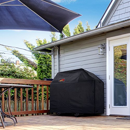 Grill Abdeckhaube, OMorc Grillabdeckung Wasserdicht BBQ Cover Schutzhuelle Haube Grill Abdeckplane für Weber, Brinkmann, Char Broil, Holland and Jenn Air (147x61x122cm) —Schwarz - 8