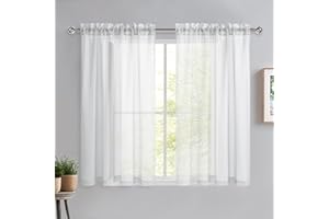 DWCN White Net Curtains for Windows 54 Drop, Rod Pocket Voile Curtain Bedroom Sheer Curtains Semi-Transparent Light Filtering Curtains for Bedroom Kitchen Living Room Nursery, W46xL54 Inch, 2 Panels