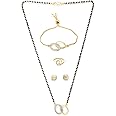ZENEME Jewellery Gold Plated Combo All In One Mangalsutra Tanmaniya Nallapusalu Necklace Pendant Black Bead Golden Chain Bracelet Ring Earrings For Women and Girls