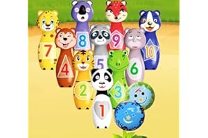 FLEX VALUE Flex Animal Bowling Set Skittles Game For Kids With 10 Pins And 2 Balls Early Development Indoor Toy Gifts For Children Toddler Girls Boys