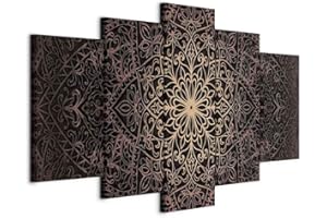 Cuadros B&D XXL - Cuadro en Lienzo 200x100 cm Mandala 5 piezas - Impresión en material tejido no tejido cuadros decoracion salon modernos lienzos decorativos dormitorios - Ornamento Zen f-C-0132-b-n