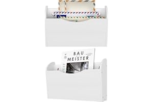 Senhoglb Wooden Magazine Wall Holder, A4 Magazine Holder, Wall Folder Holder, Pack of 2, Landscape Magazine Holder, Wall, Document Holder for Home and Office, White