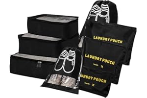 BILLYBATH Juego de organizador De Maletas, bolsas De Ropa De Viaje, 8 En 1,cubos De Embalaje, equipaje, Para Ropa, Zapatos, Ropa Interior, Cosméticos (Negro)