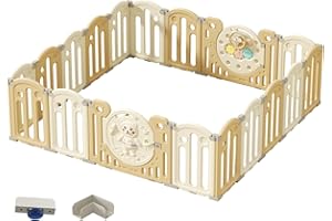 Gcarebb Laufstall Baby Faltbar, Baby Laufgitter mit Kindersicherung, Verstellbare Form, Faltbar für Die Lagerung, Anti-Rutsch-Einstellungen (14 16 18 Paneele)
