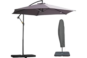 Outsunny 3(m) Garden Banana Parasol Cantilever Umbrella with Crank Handle, Cross Base, Weights and Cover for Outdoor, Hanging Sun Shade