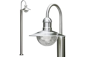 HOFSTEIN Lampa zewnętrzna Elima, lampa podłogowa ze stali nierdzewnej w m stylu, z kloszami ze szkła, 1 ramię do oświetlania ścieżek 140cm, lampa ogrodowa z gniazdem E27, IP44, bez żarówek