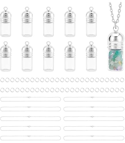 Kit De 36 Pièces Pour Colliers à Flacon En Verre - Formes Cœur, étoile, Larme, Rond - Chaînes 45 Cm - Pour Souvenirs, Bijoux DIY - 3