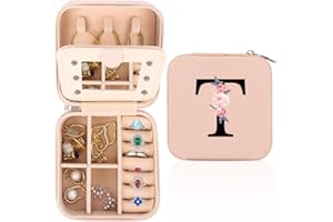 WALLFID Travel Jewellery Box,Alphabet Jewellery Organiser,Portable Jewellery Box,Small Travel Jewellery Storage Case with Mirror,Birthday Gift for Women,Mothers Birthday Valentines Day Gift Ideal(T)