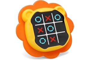 BOXOB Gra w Kółko i Krzyżyk, Motyw Zwierzęcy 3 w 1 Przenośna Gra Logiczna na Konsolę Gry Planszowe dla Dzieci i Dorosłych na Prezent Urodzinowy dla Dzieci Przejażdżka Samochodem Gra Podróżna (Lew)