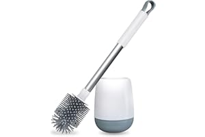 FRALECOPLUS ECOPLUS – Scopino WC in Silicone Bianco – Spazzola Flessibile da 13 cm con Manico Lungo 40 cm – Scopettone WC Moderno Antigoccia – Accessorio Bagno Igienico e Facile da Pulire (53 cm)