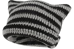 XehCaol Y2k Cat Beanie,Lustige Mütze Mit Ohren Katzenohren Strickmützen Knitted Hat Cat Ears Teufel hörner Mädchen Y2k Grunge Accessoires
